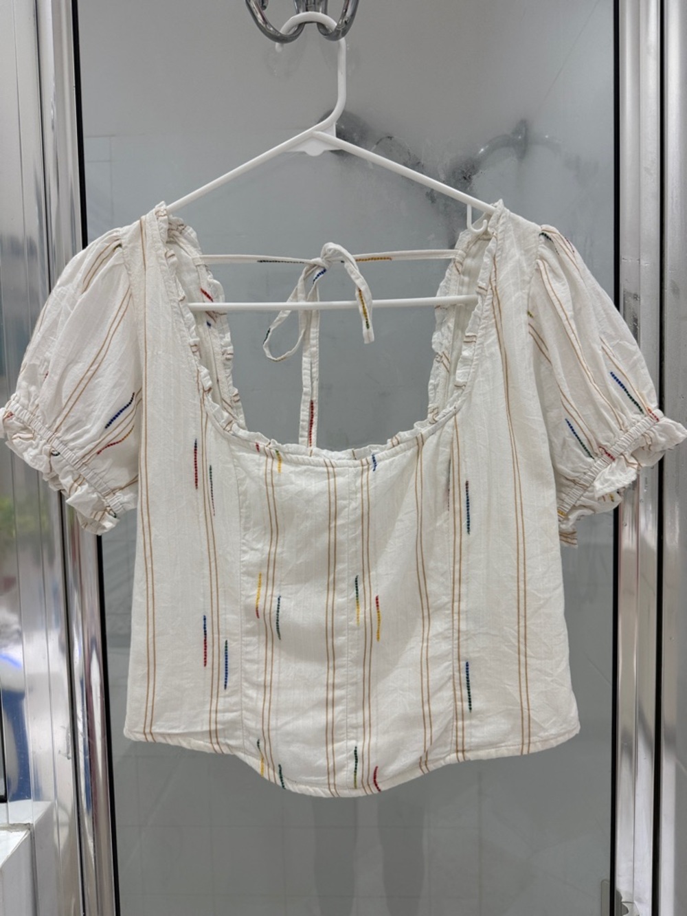 🌈▫️ Free People Cream Seratonin Corset Smocked Square-Neck Top Multi-Stripe ▫️🌈 - Picture 7 of 9